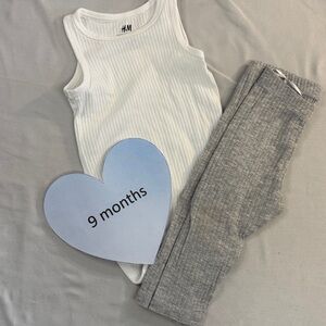 H&M - Organic Cotton 2 piece set - White Ribbed Tank and Gray Textured Pants Set